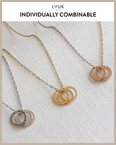 LUUK LIFESTYLE Stainless steel necklace with pendant and HAPPINESS card, 20” adjustable length, lucky charm, friendship chain, Valentine's Day gift, birthday, women's jewelry, silver, gold, rosegold - color: Silver, size: Three rings