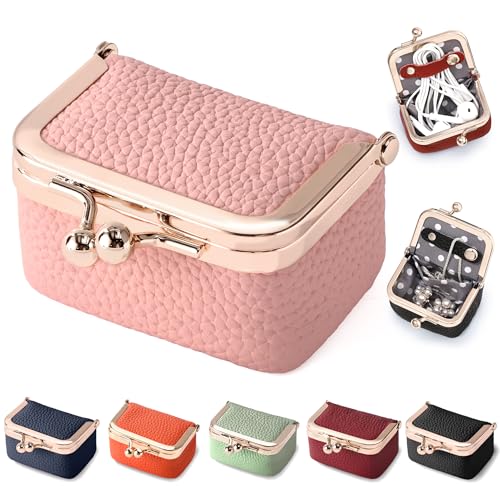 Zivyes Mini Jewelry Box Travel Small Coin Purse Organizer Case Genuine Leather Tiny Size (Light Pink) - color: Light Pink-Tiny