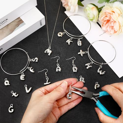 SANNIX 26Pcs Letter Charms for Jewelry Making, Silver Bubble Alphabet Charm | DIY A-Z Initial Letter Pendants, for Bracelets Necklaces Earrings, Craft Supplies