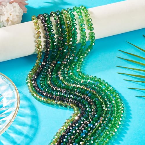 585Pcs Green Glass Rondelle Seed Beads 8x6mm Faceted Crystal Pony Kandi Waist Beads Kit Bulk Beads for Summer Crafts DIY Friendship Bracelets Jewelry Making Supplies