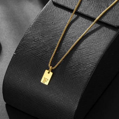 Gold Plated Square Initial Necklace Waterproof A-Z Letter Pendant on Thin Chain - Dainty, Stackable Jewelry for Women - color: Golden-M, size: F