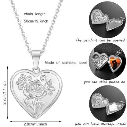 2 Pcs Locket Necklace that Holds Pictures Stainless Steel Locket Pendant Necklace Image Chain Necklaces for Women - color: Love Heart 4