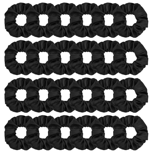 Jaciya Satin Scrunchies for Women Black Hair Scrunchies Elastic Hair Ties | 24 Pack Elastic Hair Ties for Ponytails and Buns - color: Black