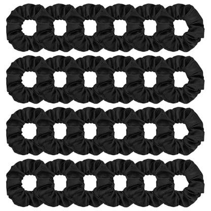 Jaciya Satin Scrunchies for Women Black Hair Scrunchies Elastic Hair Ties | 24 Pack Elastic Hair Ties for Ponytails and Buns - color: Black