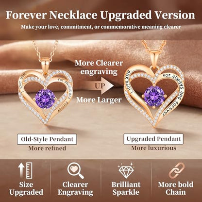 CDE Engraved Forever Love Heart Birthstone Necklace Jewelry Gifts for Women | Hypoallergenic,Nickel-Free & Lead-Free,3 x 3 mm 5A CZ Heart Pendant,Anniversary Christmas Birthday Gift for Girlfriend Wife - color: 02-Feb, style: Rose Gold Plated