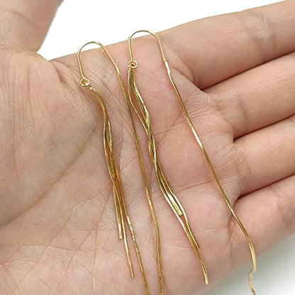 14K Gold Plated Threader Dangle Earrings Long Tassel Earrings Wedding Prom Earrings for Women Bridal - style: chain