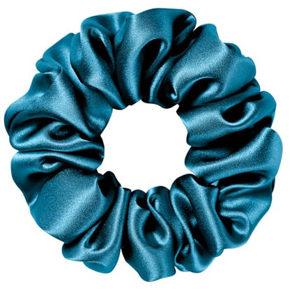 Silk Scrunchie 1.4" Medium Wide 6A 22 Momme 100% Mulberry Silk Hair Ties,Gentle on Hair No Damage No Crease for Women Girls Curly Thick Wavy Hair,Sample Fabric Provided (1, Peacock Blue) - color: Peacock Blue