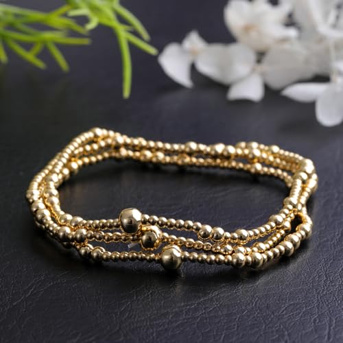 Gold Bracelets for Women, Beaded Cross Stack, Non Tarnish Set，Set-1 | Gold Beaded Bracelet Stack with Stretch Fit, Waterproof Finish and Dainty Design for Everyday Wear and Gifts - color: Colors-16