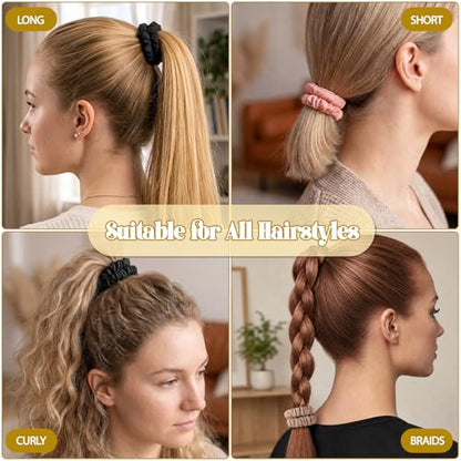 6Pcs Silk Hair Ties 100% Pure Mulberry Silk Scrunchies for Women Girls | No Hair Crease, Anti Frizz, Gentle Hold, No Damage, Black Brown Pink - color: Black&Brown&Pink