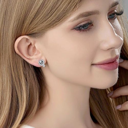Pearl Clip On Earrings for Women, Austrian Crystal Halo | 14K Gold-Plated Finish, Comfortable Clip-On Fit, Non-Pierced Earrings, Soft Silicone Pads Included, Gift Box Included - color: Black Pearl /Gold-Tone