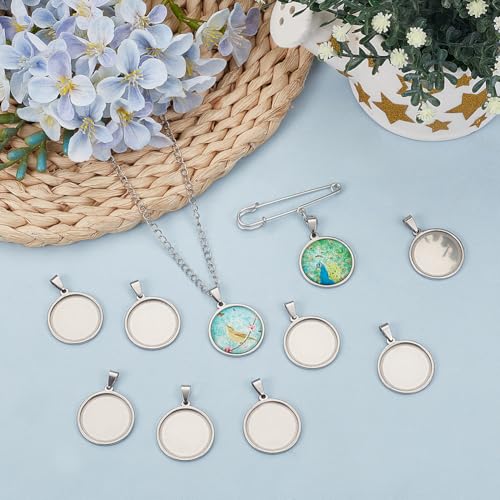 1 Box 10Pcs 25mm Bezel Tray Stainless Steel Cabochon Blanks Silver Metal Flat Round Cameo Pendant Base Blank Trays Charm Setting for Photo Jewelry Making Earrings Necklace DIY Craft Findings - style: silver round
