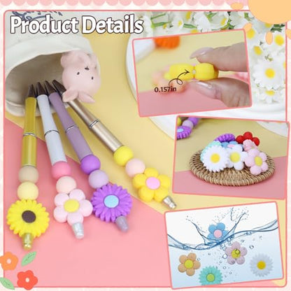 12pcs Flowers Silicone Focal Beads for pens | Focal Beads for Keychain Making,Pens,Bracelet,Necklace Crafts,Bulk Silicone Beads for DIY（Flowers） - color: Flowers