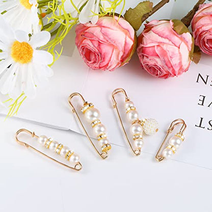8 Pcs Fashion Pearl Brooch Set, Handmade Faux Pearl Brooches,Sweater Shawl Dress Clip,Waist Pants Extender Safety Pin for Women