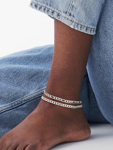 U7 2Pcs/3Pcs Ankle Bracelets for Women, Stainless Steel Cuban Link/Figaro/Rope/Heart Chain Anklets Sets,Waterproof Layered Anklets Adjustable 8.5"-10.5" - color: 01. 2Pcs Style A-Stainless Steel