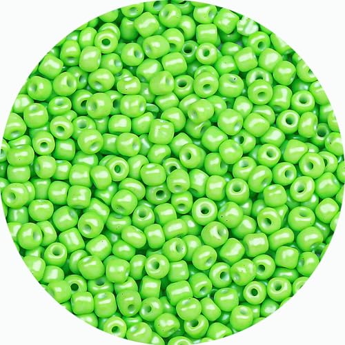Legefo 4mm Glass Seed Beads Bulk, Bright Green 6/0 Small Mini Pony Seed Beads, Tiny Round Craft Bead for Bracelet Necklace Wrist Jewelry Making Beading Weaving DIY Crafts Supplies, 1000pcs - color: Bright Green