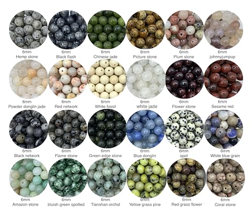 960Pcs 6mm Natural Gemstone Beads,1mm Hole Adult Jewelry Making - color: 6mm 24Color 03 Material-A