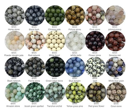 960Pcs 6mm Natural Gemstone Beads,1mm Hole Adult Jewelry Making - color: 6mm 24Color 03 Material-A