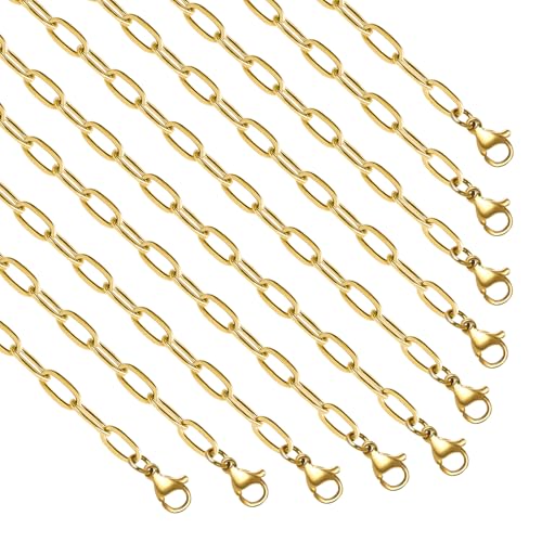 YOUBEIYEE 10pcs Dainty Gold Plated Paperclip Chain Necklace for Women | Stainless Steel Jewelry Chain Necklace Bulk - color: Gold, size: 16inch (2.5x6.5mm)