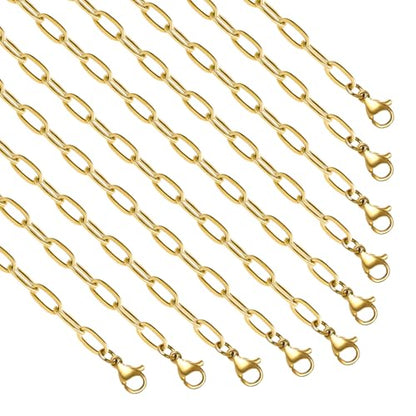 YOUBEIYEE 10pcs Dainty Gold Plated Paperclip Chain Necklace for Women | Stainless Steel Jewelry Chain Necklace Bulk - color: Gold, size: 16inch (2.5x6.5mm)