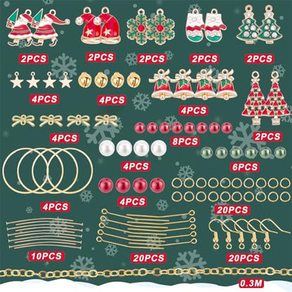 SUNNYCLUE 1 Box DIY 10 Pairs Christmas Enamel Charms Earring Making Kit Jingle Bell Pendants for Jewelry Making Rhinestone Christmas Charms Snowflake Santa Claus Bowknot Jewelry Connectors Adult Women - color: 6-diy-10 Pairs Christmas Enamel Earrings