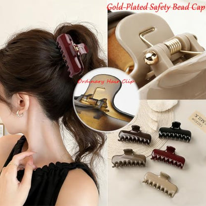 Wine Red Shark Hair Clips for Women Korean Version Premium Hair Claw Clips Upgraded Springs Strong Hold Jaw Clips Gold-Plated Safety Bead Cap Preventing Slippage Medium Hair Clip for Thick Hair 1 Pcs