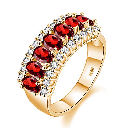 Uloveido Beautiful Women's 7 Stones Wedding Band Oval Cubic Zirconia Engagement Anniversary Rings J501 - color: Gold-Red