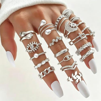Golden Knuckle Rings Set for Women, 14k Golden Plated Open Stacking Knuckle Midi Rings Dainty Cubic Zirconia Crystal Simple Hollow Cute Rings Pack Jewelry Gifte - color: Silvery 23PCS