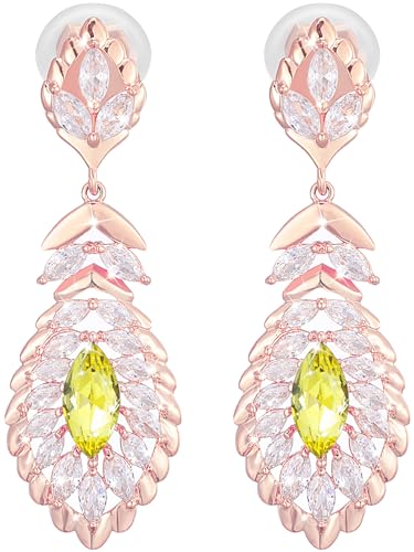 Clip On Crystal Dangle Non Pierced Earrings for Women 14K Gold Plated Jewelry - color: Nov-Citrine-Rose Gold