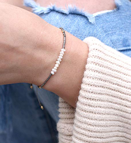 KELITCH Womens Pearl Bracelets Friendship Bracelet Handmade Miyuki Beads Charm Bracelet Holiday Gift - color: Dark Grey B