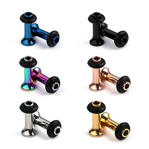 Ruifan 6Pairs Surgical Steel Single Flared Tunnel Gauge Ear Expander Stretching Kit Plugs Piercing 6 Colors Same Size 12g-00g (2mm-10mm) - style: 8G=3mm