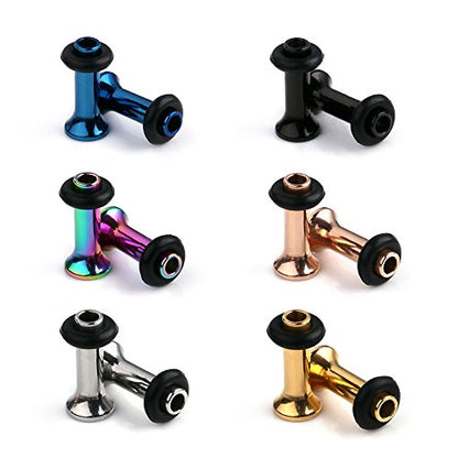 Ruifan 6Pairs Surgical Steel Single Flared Tunnel Gauge Ear Expander Stretching Kit Plugs Piercing 6 Colors Same Size 12g-00g (2mm-10mm) - style: 8G=3mm