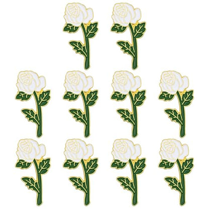 SHOP AWARDS AND GIFTS Rose Flower Enamel Metal Lapel Pin, Retro Pins for Clothes, - style: White Rose, Pack of 10