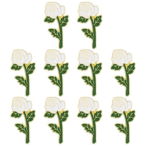 SHOP AWARDS AND GIFTS Rose Flower Enamel Metal Lapel Pin, Retro Pins for Clothes, - style: White Rose, Pack of 10