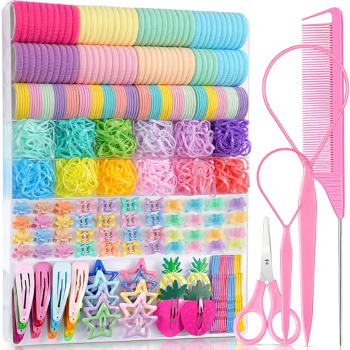 IKOCO 826PCS Hair Accessories for Girls, Elastic Hair Ties with Colorful Clips and Tools - color: Pink