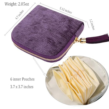 Women's Coin Purses Velvet Mini Travel Jewelry Case Bag with Tassel - color: A-Dark Purple