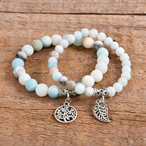 YGLINE Tree of Life Yoga Healing Stone Bracelets,Multilayer Lotus Chakra Stone Reiki Bracelet Sets,Anxiety Crystal Natural Stone,for Women Stress Relief - color: Amazonite-2w