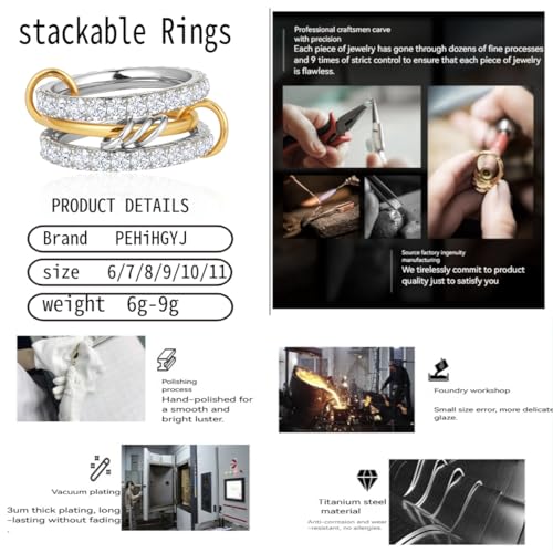 Stackable Rings Women Non Tarnish 18K Gold CZ Interlocking Ring Set | 18K Gold Plated, Hypoallergenic & Non Tarnish, Cubic Zirconia, Mixed Metals, Dainty Stacking Set, Gift for Her - color: gold and silver color