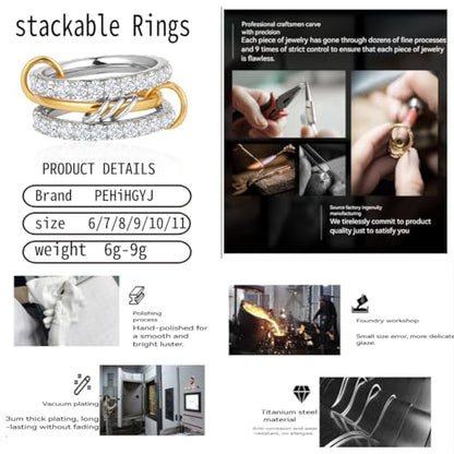Stackable Rings Women Non Tarnish 18K Gold CZ Interlocking Ring Set | 18K Gold Plated, Hypoallergenic & Non Tarnish, Cubic Zirconia, Mixed Metals, Dainty Stacking Set, Gift for Her - color: gold and silver color