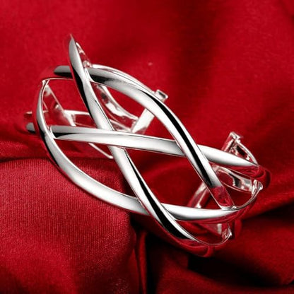 925 Sterling Silver Bracelet Plated Cuff Bangle Bracelet Fashionable Multi-layer Cross Wire Bangle Bracelet Open Adjustable Wide Cuff Bracelet for Teen Girls Fashion Jewelry - color: silver B