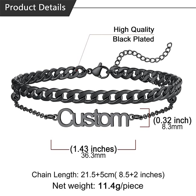 U7 Custom Layered Ankle Bracelets for Women Stainless Steel Bead/Cuban/Figaro/Rope/Wheat Chain Anklet Waterproof Anklet Jewelry for Beach Vacation - color: c-Black-Cuban Chain