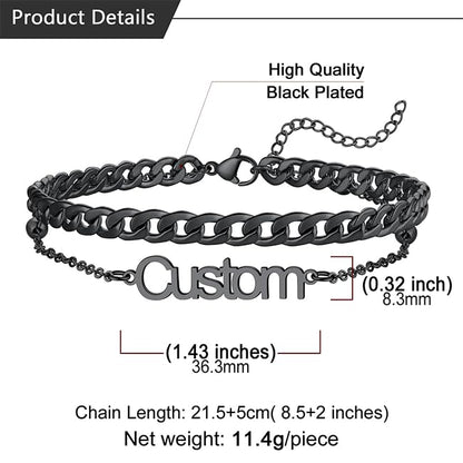 U7 Custom Layered Ankle Bracelets for Women Stainless Steel Bead/Cuban/Figaro/Rope/Wheat Chain Anklet Waterproof Anklet Jewelry for Beach Vacation - color: c-Black-Cuban Chain