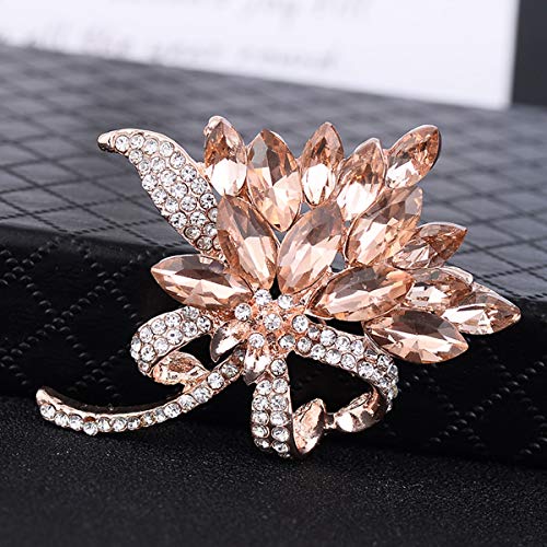 seven wolves Women's Austrian Crystal Brooch Wedding Flower Leaf Bouquet Brooch - color: Champange