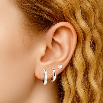 Silver/Gold Stud Hoop Earrings:Hypoallergenic Surgical Stainless Steel Small Cartilage Huggie Hoop Earrings Flat Back Earrings Screw Back and Flatback Stud Earrings for Women Multiple Piercing Sensitive Ears - style: Silver-(8mm+10mm)hoop earrings+4mm cz