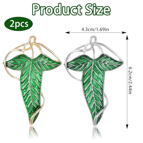 2Pcs Elven Green Tree Leaf Enamel Pin, Cloak Costume Accessories Cloak Clasp Brooches Green Brooch Pins Enamel Cloak Pin for Christmas Festive Attire and Cosplay Jewelry