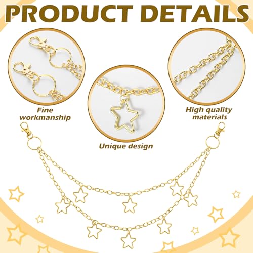 Jadive 5 Pieces Belt Chain Jeans Pants Pocket Waist Multi-Layer Hip Hop Metal Wallet Chain for Men Women - style: Star, Gold