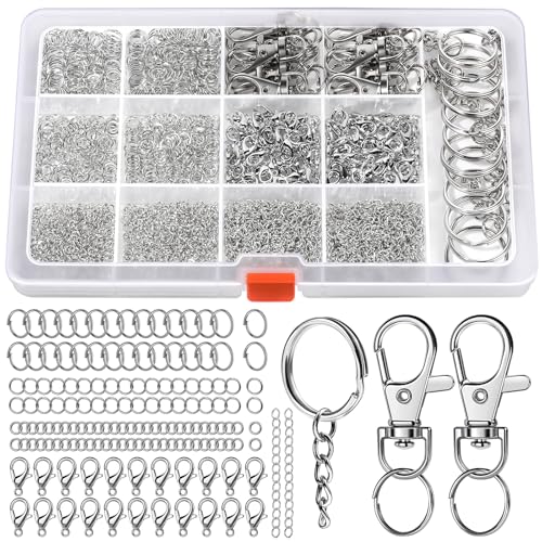LEOBRO Jump Rings, 968pcs Keychain Making Kit, Keychain Clip and Key Ring, Key Chain Rings, Lobster Claw Clasps for Keychains, Charm Bracelet Jewelry, Silver - color: Silver