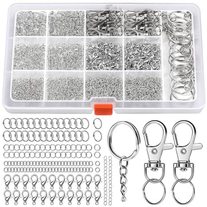 LEOBRO Jump Rings, 968pcs Keychain Making Kit, Keychain Clip and Key Ring, Key Chain Rings, Lobster Claw Clasps for Keychains, Charm Bracelet Jewelry, Silver - color: Silver