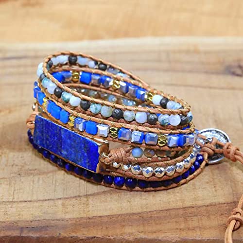 Women Wrap Bracelets Boho Natural Stone Jasper Turquoises Strand Bracelet Jewelry Collection - color: Lazuli