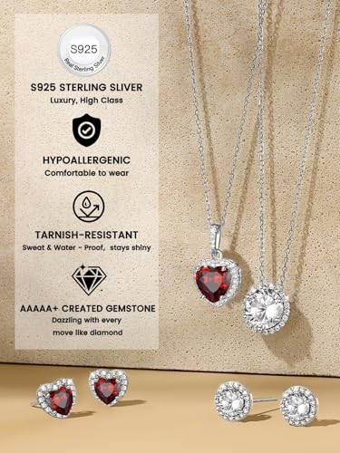 Bestyle Sparkling 925 Sterling Silver Birthstone Stud Earrings for Women, Heart/Round/Teardrop/Square Solitaire Diamond Studs Earrings, Great Birthday/Christmas Gifts - style: 01. Red Garnet-Jan.-heart