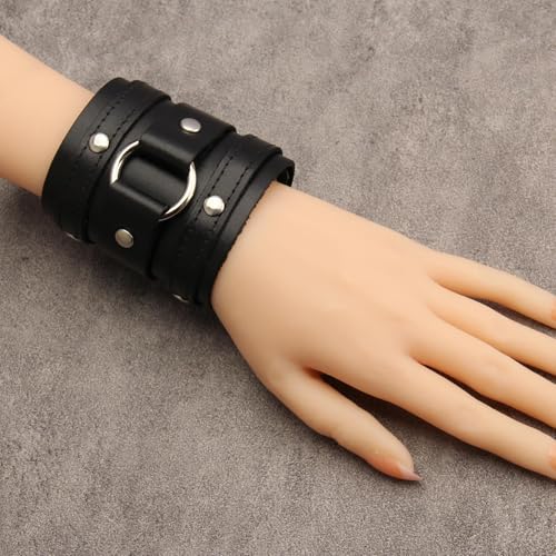 GelConnie Leather Cuff Bracelet for Men Women Wide Leather Wristband Thick Viking Mens Leather Bracelets Gothic Wrist Band Vintage Rock Wristband - style: Wide Leather Cuff